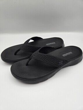 Skechers Go Walk Flex Sandal Splendor Black Comfort Flip Flops Womens Size 10